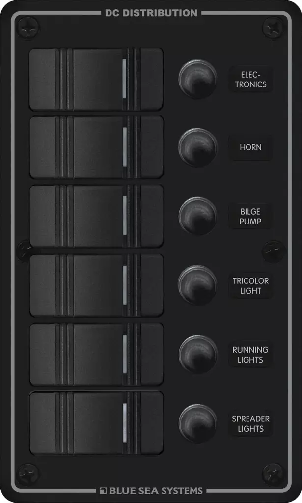 Blue Sea Systems Panel H2O 12VDC CLB 6-pos Black - Batterier og elektrisk tilbehør - 632085083731 - 1