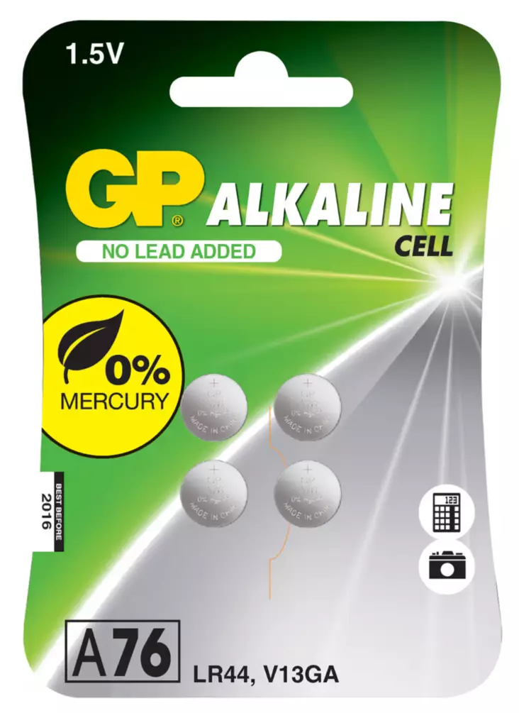 GP 1.5V A76/LR44/V13GA 4kpl paristo - Batterier og powerbanks - 4891199162473 - 1