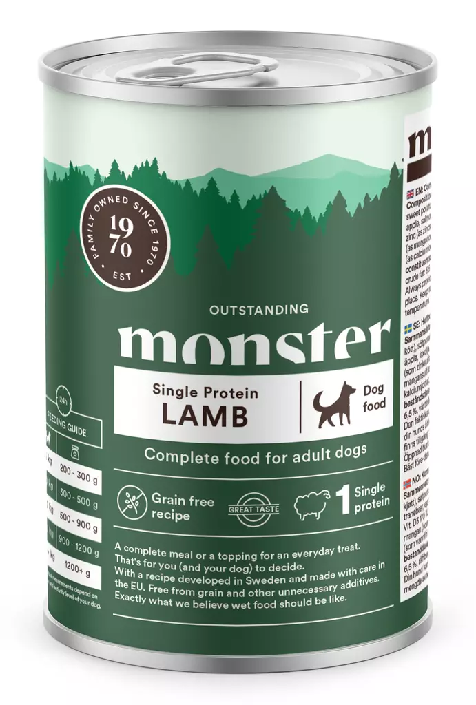 Monster Dog Adult Single Lamb 400g - Monster-kødprodukter - 7350040124413 - 1