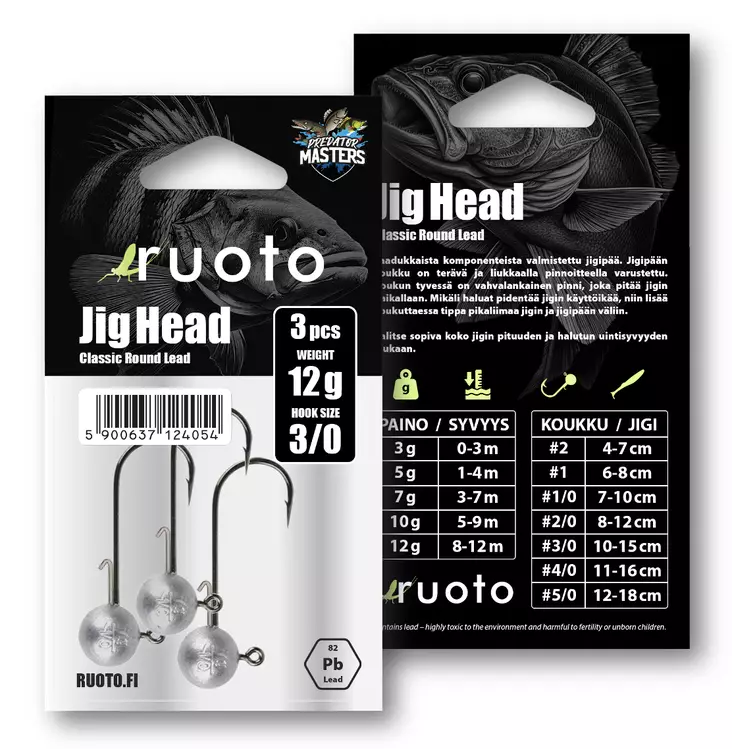Ruoto PredatorMasters Jig Head 12g - "Classic Round Lead" - Jighoveder - 6438407013455 - 2