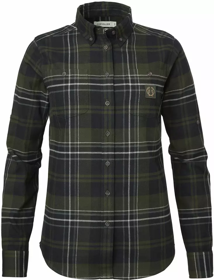 Chevalier Heron Flannel Shirt Women October Green Checked - Jægertrøjer - 808491167826 - 1