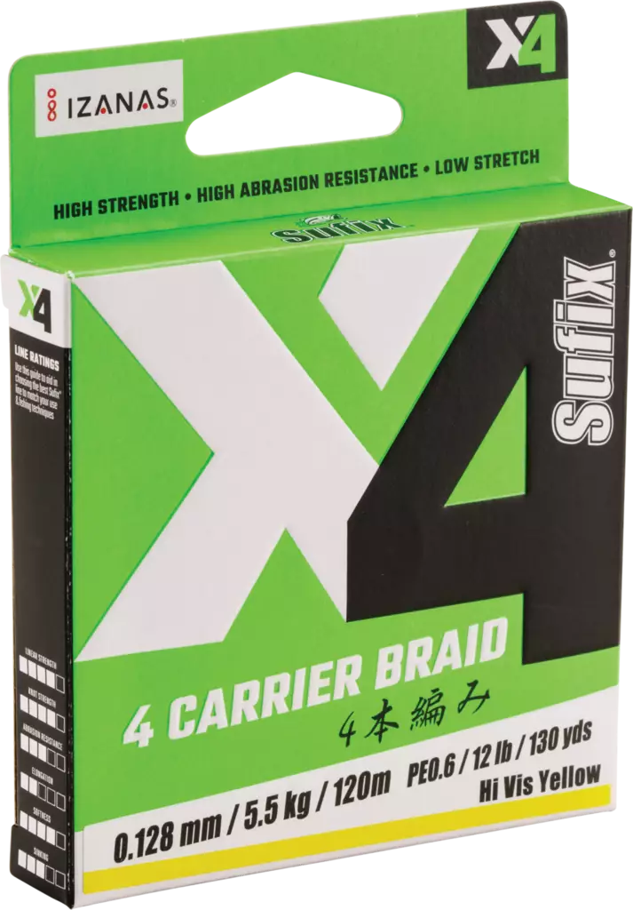 Sufix X4 Braid 0,165mm HiVis Yellow - Fletteliner - 024777740075 - 1