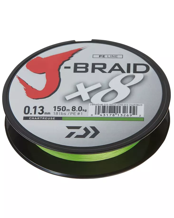 Daiwa J-Braid x8 Chartreuse 1500m - Fletteliner - 043178133187 - 1