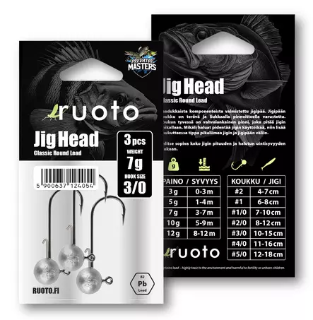 Ruoto PredatorMasters Jig Head 7g - "Classic Round Lead" - Jighoveder - 6438407013318 - 1