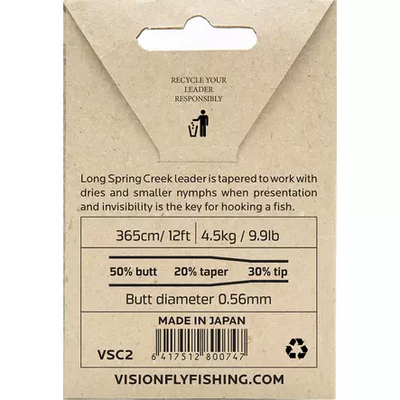 Vision Spring Creek Leader 12' - Taperede Nylon -forfang - 6417512800778 - 4