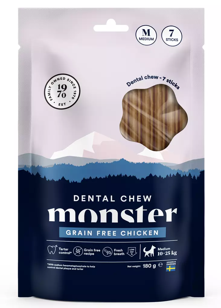 Monster Dog Dental Chew GF Chicken 7pcs - Hundens tyggeben og -stænger - 7350040126448 - 1