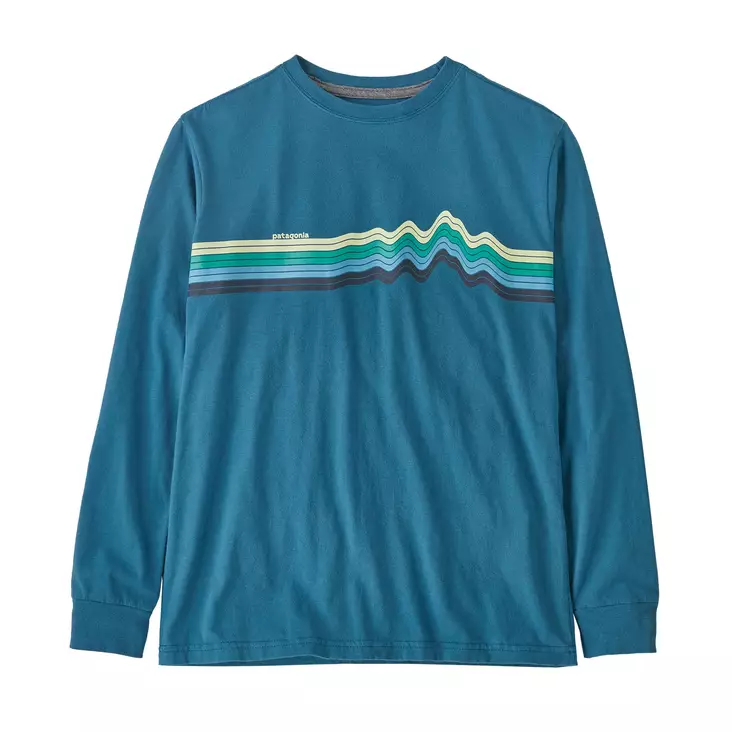 Patagonia K's L/S Regenerative Organic Certified Cotton Graphic T-Shirt Wavy Blue - T-shirts - 195699107328 - 1
