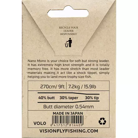Vision Nano Mono Leader 9' - Taperede Nylon -forfang - 6417512814409 - 3