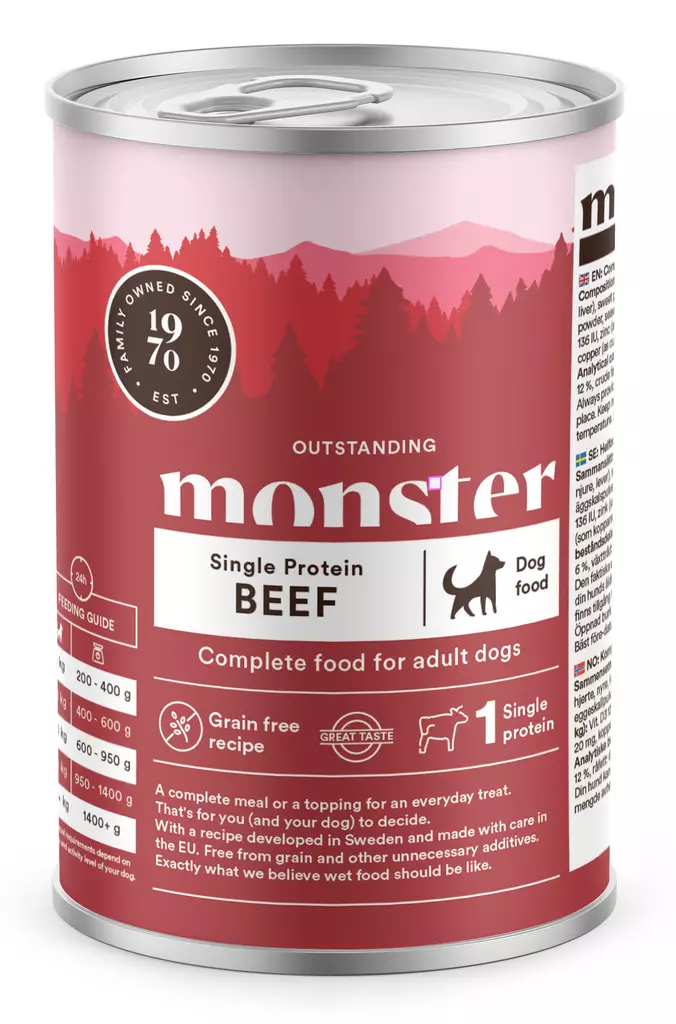 Monster Dog Adult Single Beef 400g - Monster-kødprodukter - 7350040124369 - 1